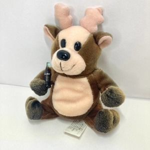 1998 Coca-Cola Reindeer Moose Beanbag Plush 8" Brown & Beige Stuffed Animal